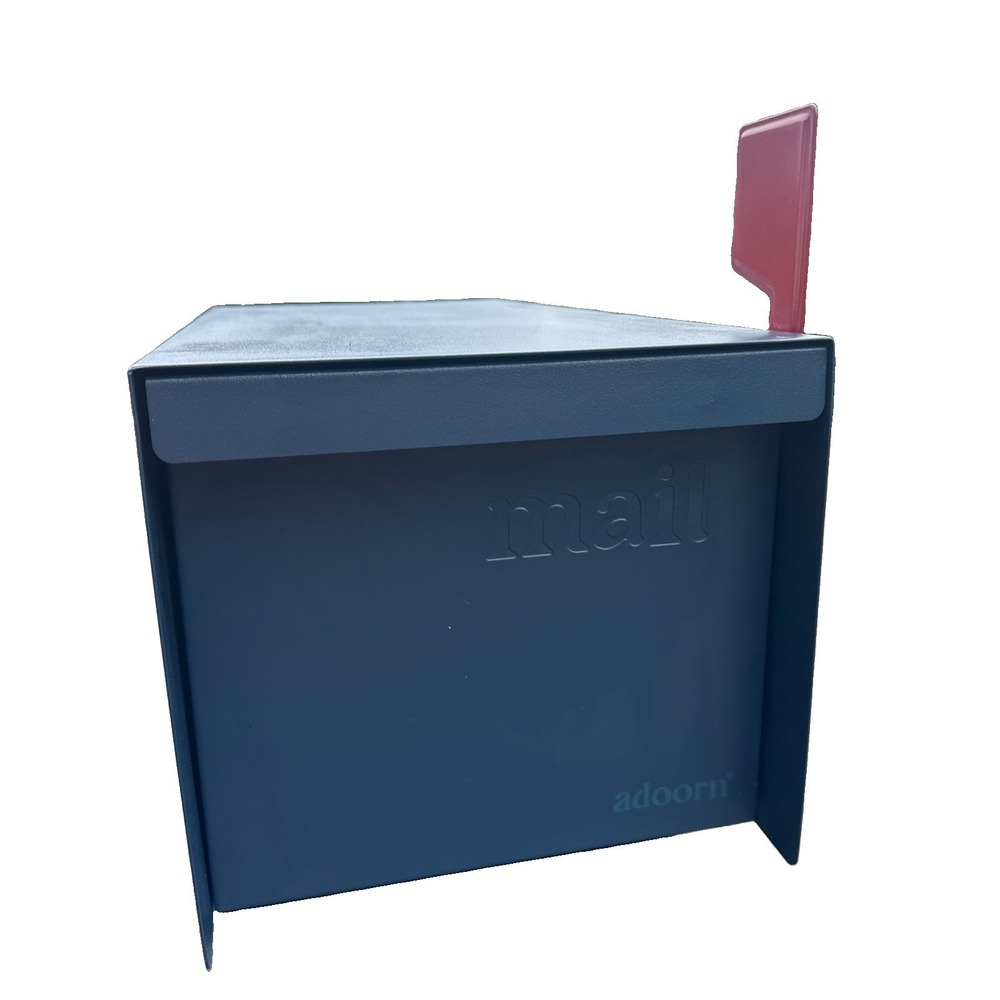 Adoorn Large Post Mount Mailbox Blue Steel Outdoor Weatherproof Package Box READ